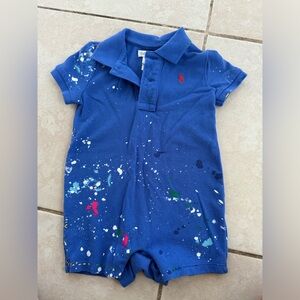 Blue Polo Romper with Paint Splatter